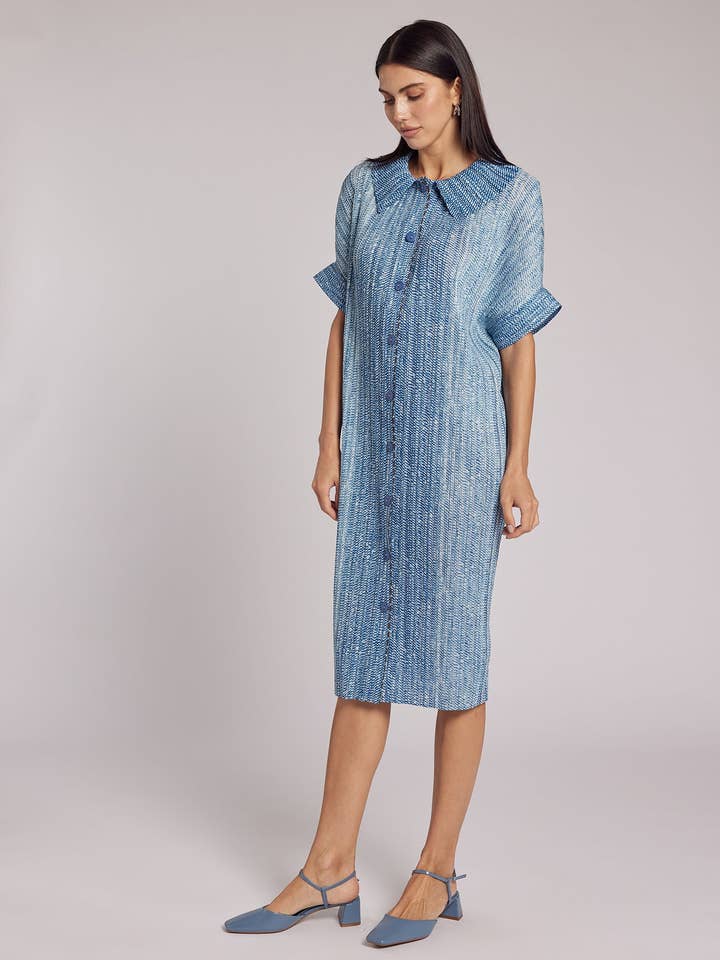 Chambray Eden Crystal Pleats Shirt Dress for wholesale on Faire3