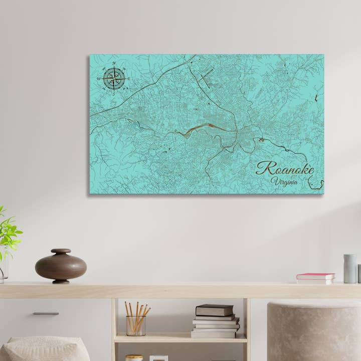 Virginia: Roanoke Street Visa karta för wholesale av Fire & Pine