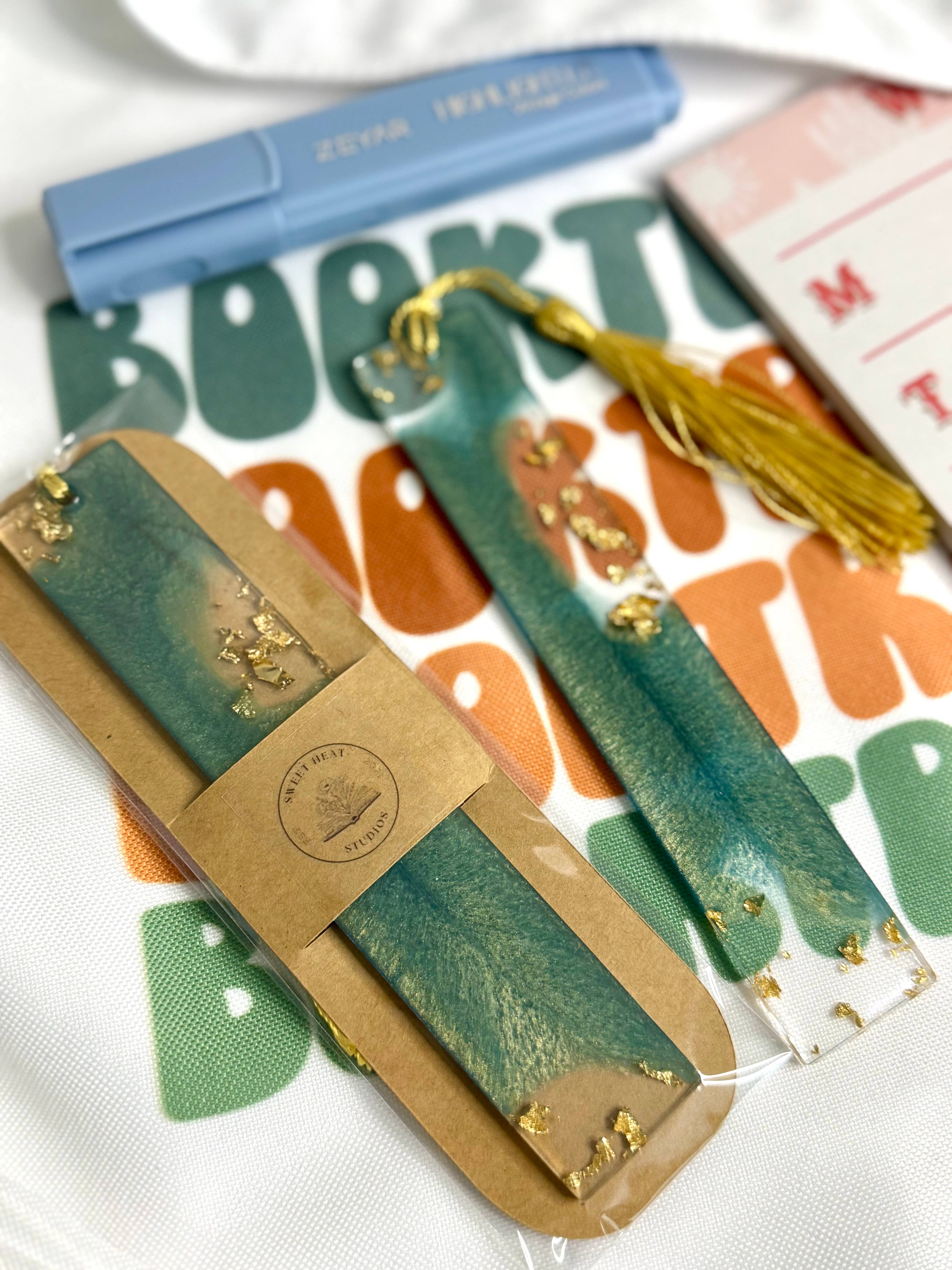 Sweet Heat Studios - Wholesale Bookmark - Pastel and Gold Flake Resin Bookmarks1