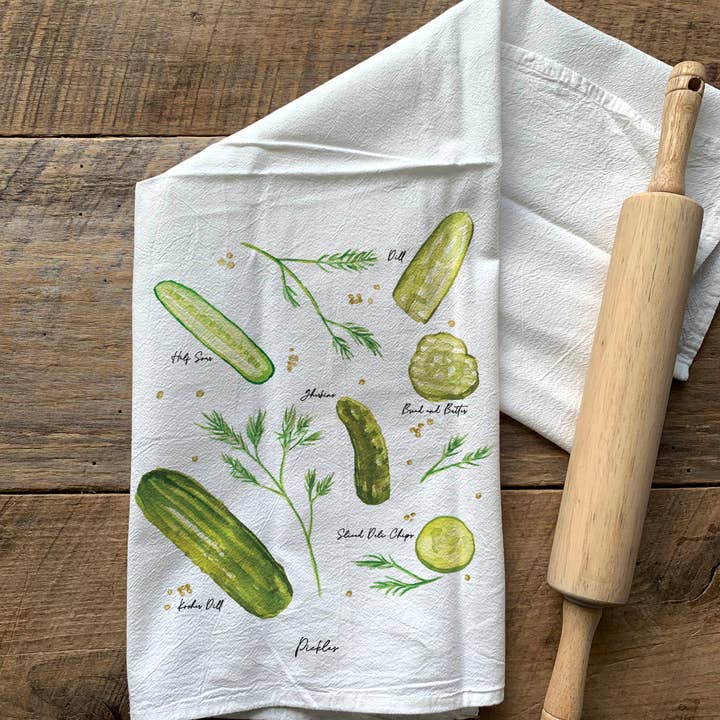 Pickle Chart Kosher Style Deli Flour Sack Towel for wholesale by Meadowbrook Lane
