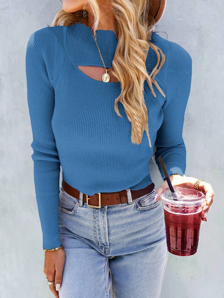 YNIQUE – wholesale Knit top – Women's – Women's Knit Hollow Out Neckline Long Sleeve Tee Shirt Top13