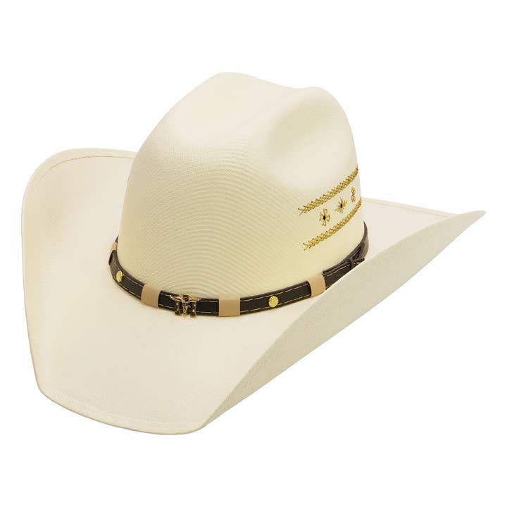 IVORY Gold Rodeo Vaquero Bangora Straw Cowboy Hat for wholesale on Faire1
