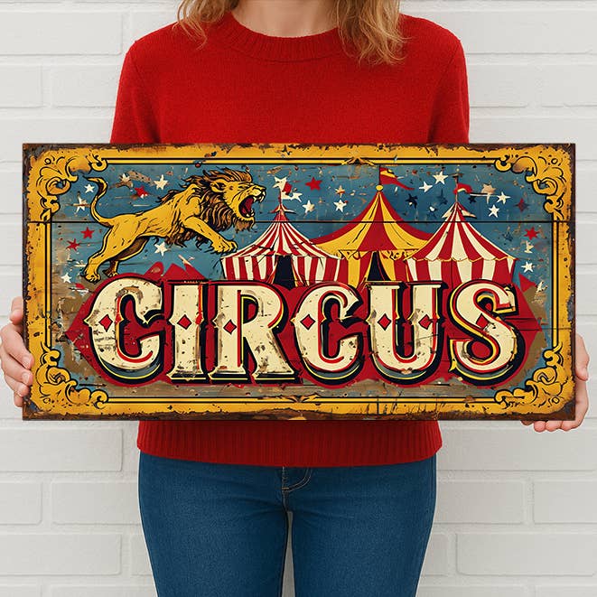 Vintage Circus Metal Sign – Big Top Tent & Lion Wall Art for wholesale by The British Metal Signs Company
