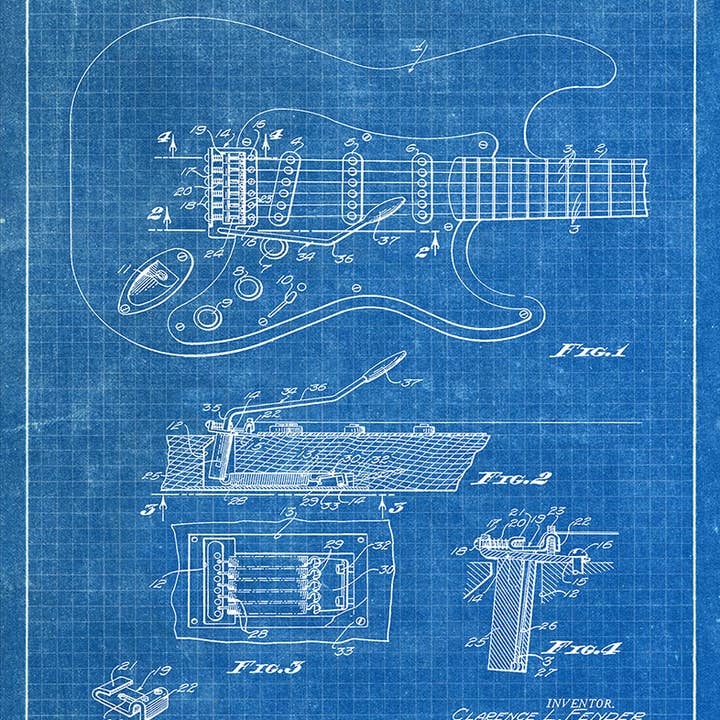 Fresh Prints of CT - Wholesale Art Print - Fender Guitar 1956 Patent Art Print - Music