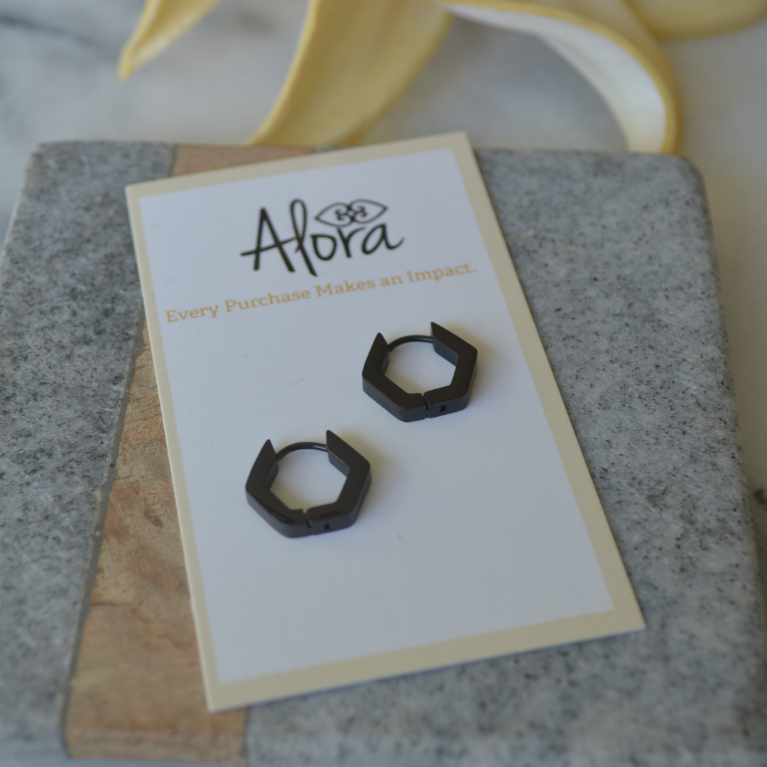Alora Boutique Inc. - Wholesale Huggie Earrings - Kelly | Simple Hexagon Huggie Hoop Earrings5