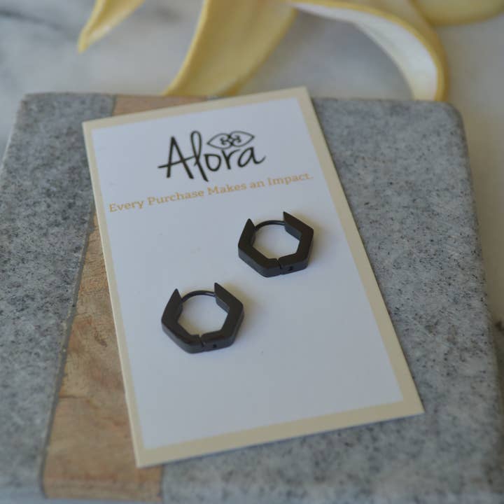 Alora Boutique Inc. - Wholesale Huggie Earrings - Kelly | Simple Hexagon Huggie Hoop Earrings5