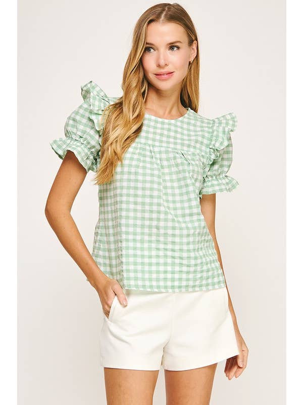 Vanilla Monkey - Wholesale Blouse - Women's - Short Sleeve Gingham Top3