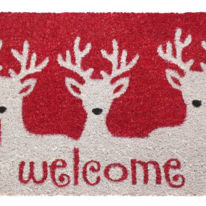 RugSmith White Reindeer Welcome Doormat, 18" x 30" for wholesale by RugSmith