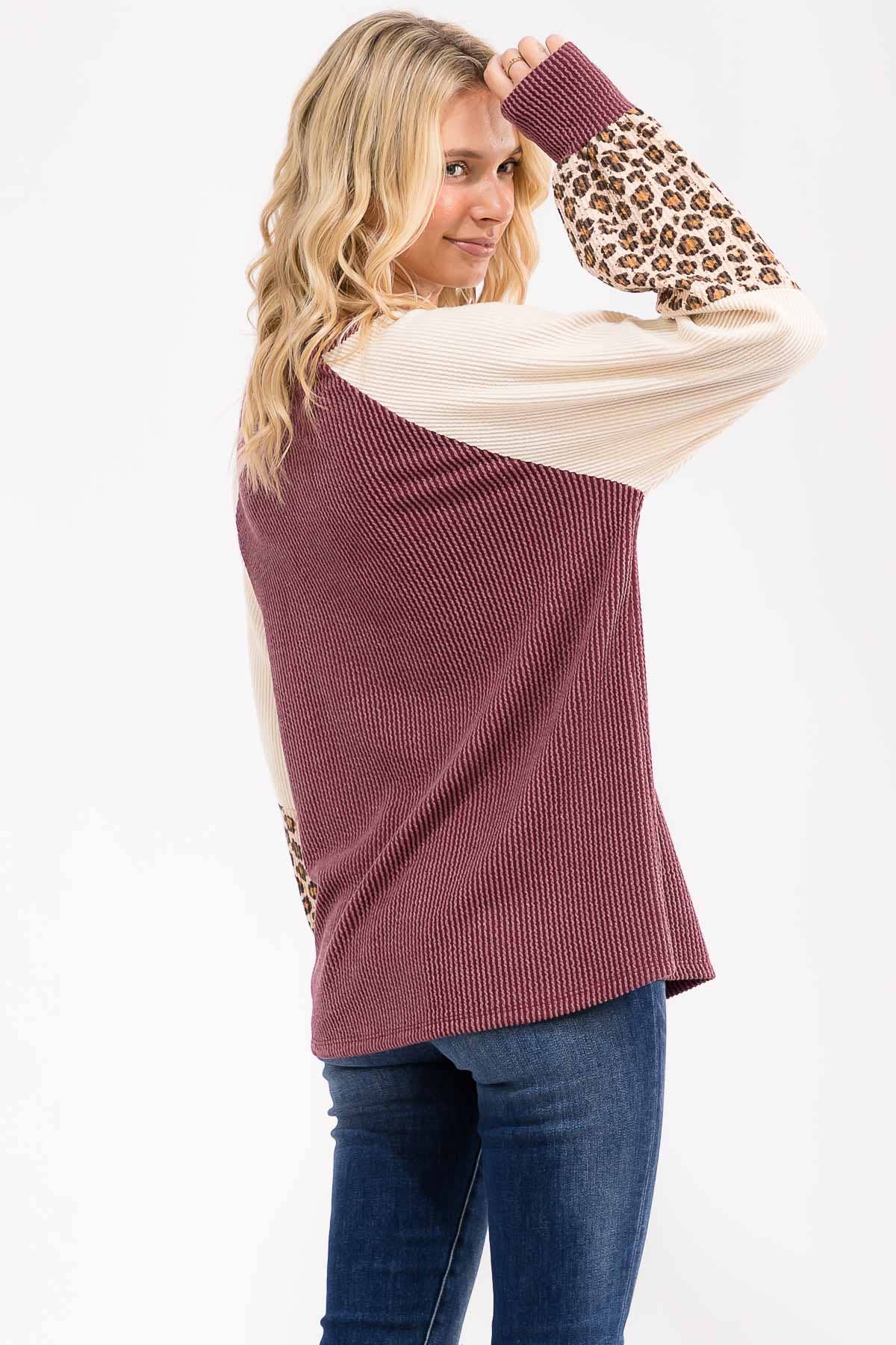 7th Ray – wholesale Knit top – Women's – Color Block Raglan Long Sleeve Pullover Top T61071