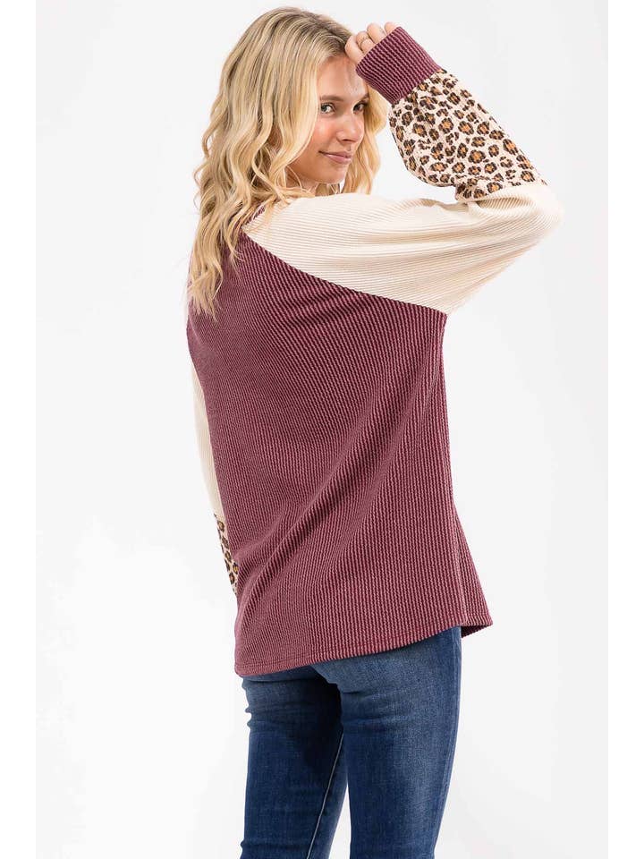 7th Ray – wholesale Knit top – Women's – Color Block Raglan Long Sleeve Pullover Top T61071