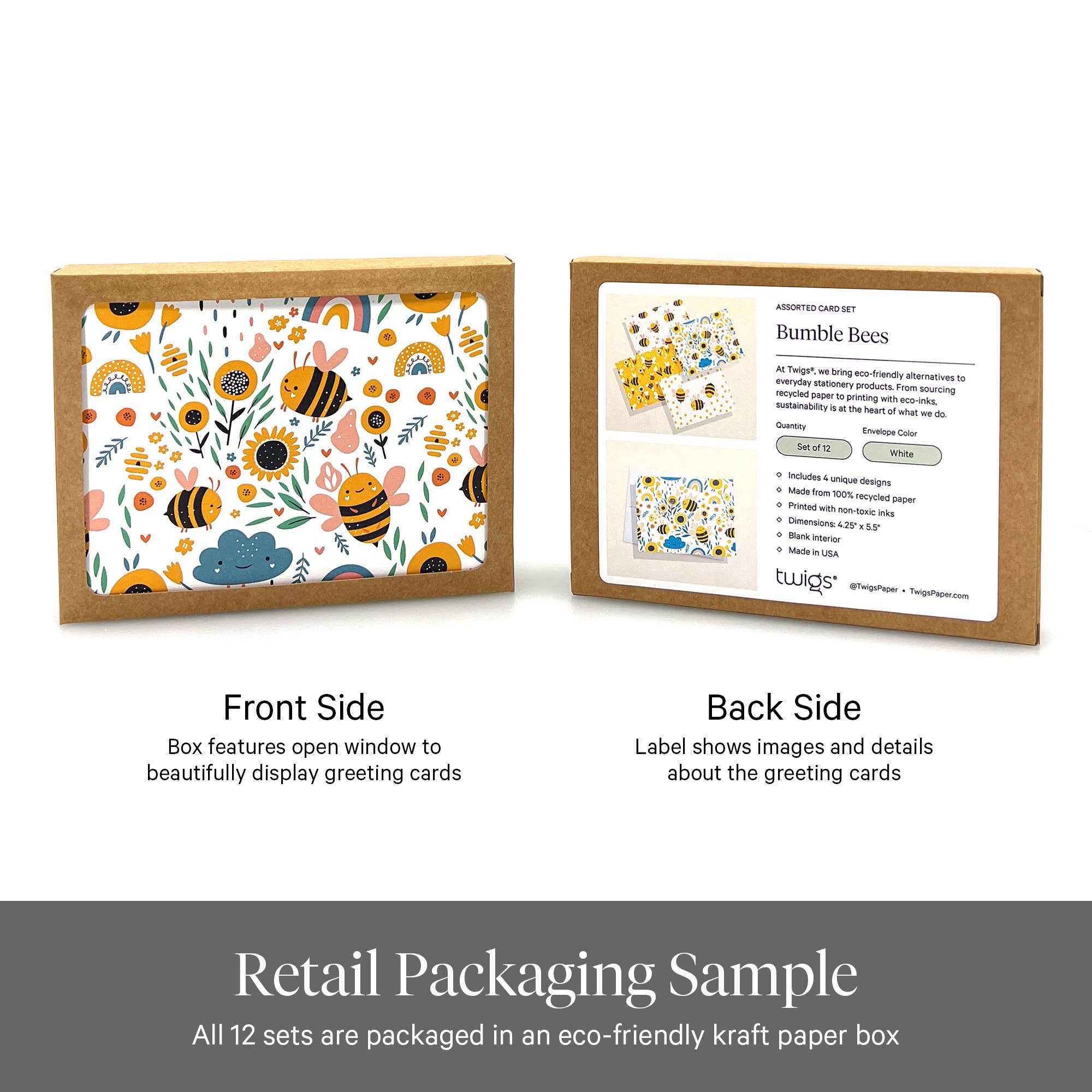 Twigs Paper - Wholesale Stationery/Notecard Set - Bumble Bee Greeting Card Set | Assorted Notecards2
