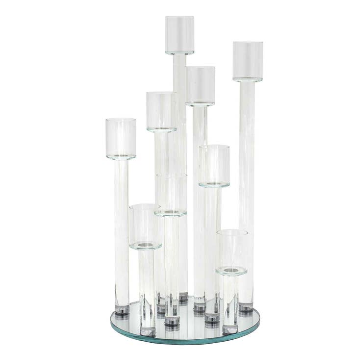 Crystal Round Nine Arm Clear Candelabra for wholesale by Portofino International Trading, USA