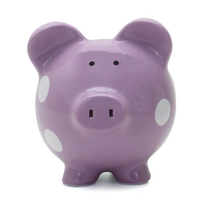 Child To Cherish® - Wholesale Money/Piggy Bank - Kids & Baby - Purple With White Dot Piggy Bank1