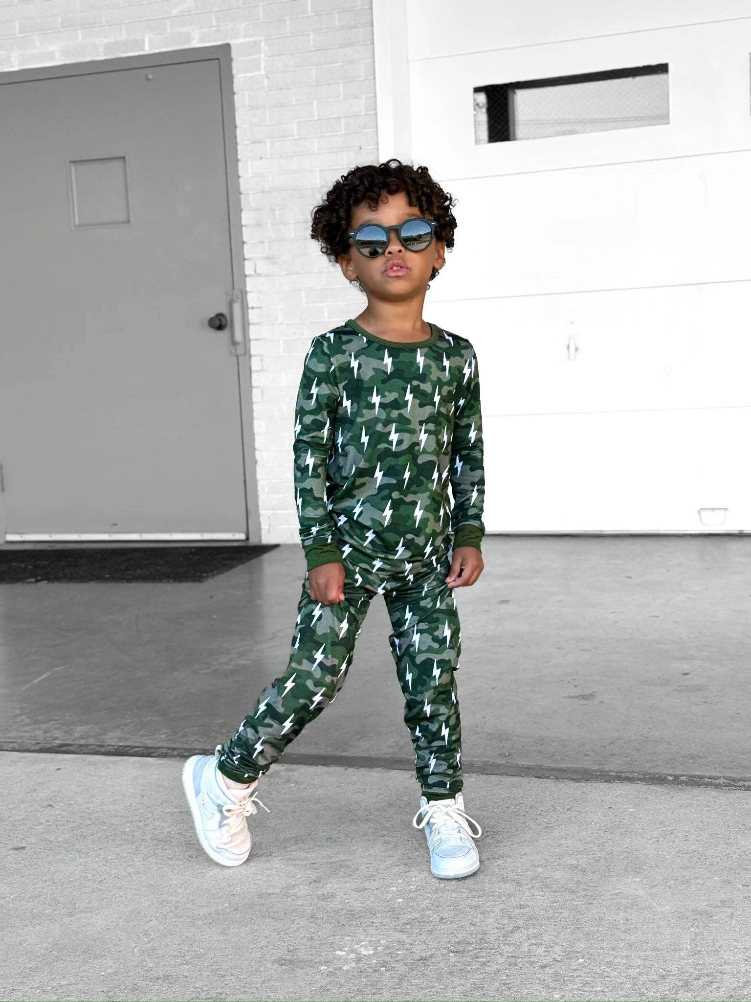 Lucky Panda Kids - Wholesale Sleepwear Set - Kids - Bamboo Two Piece Set | Green Camo Bolts4