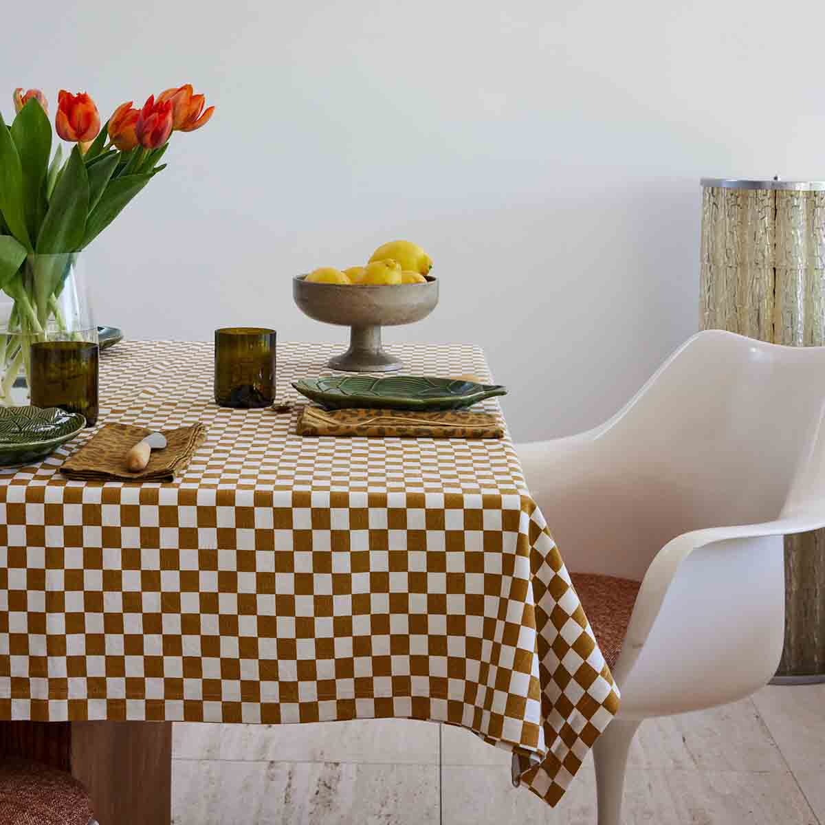 Rose in April - Wholesale Tablecloth - TABBLE CLOTH ZOE CHECKERBOARD CARAMEL1