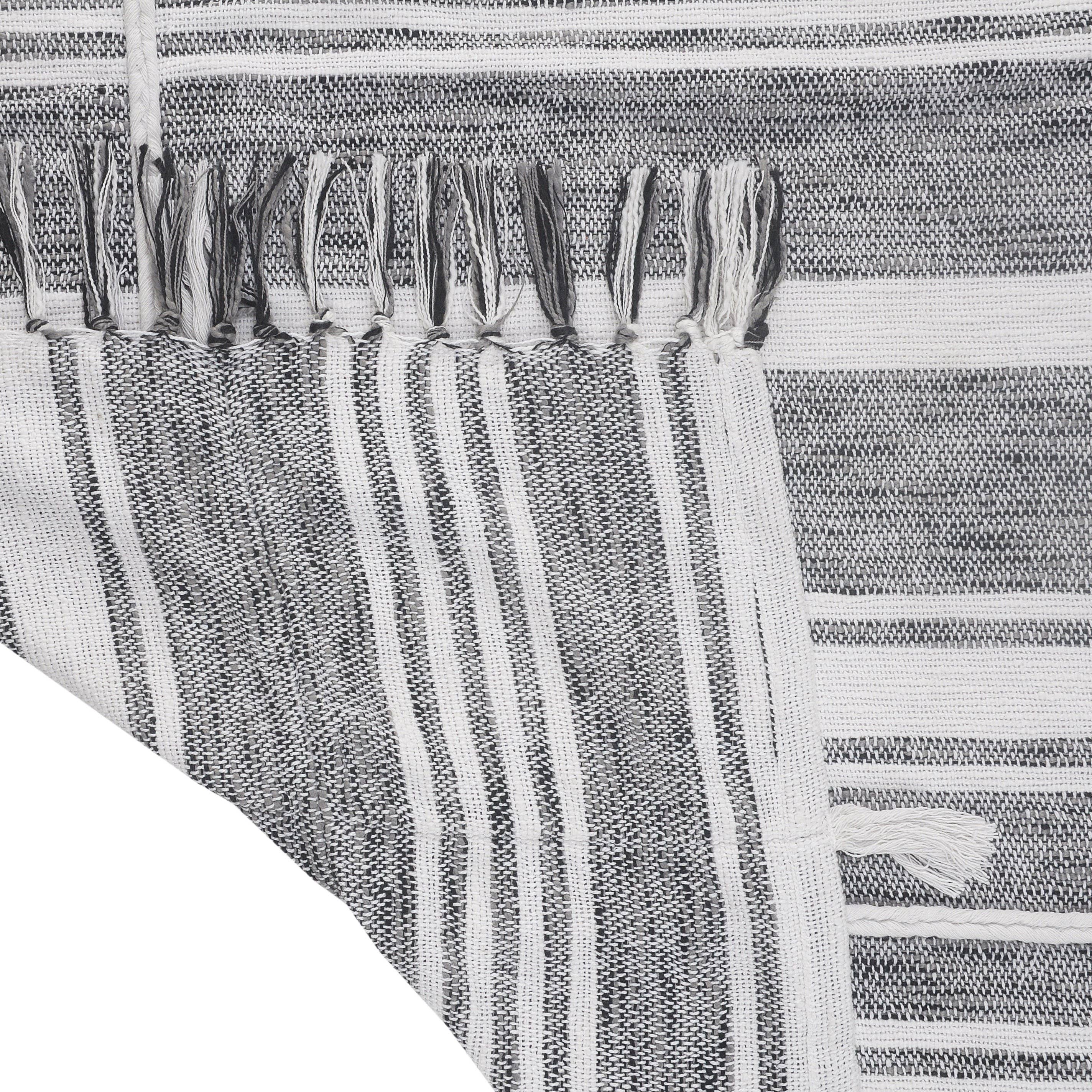 Gray White Vertical Striped and Textured Throw Blanket with Fringe for wholesale on Faire4