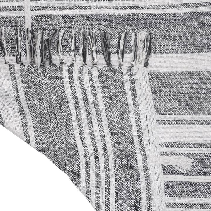 Gris/Blanc Plaid à rayures verticales et texturées avec franges en vente sur Faire4