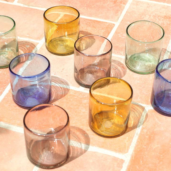 LUZ Collection - Wholesale Cocktail/Liquor Glass - Hand Blown Wine or Cocktail Glass Tumbler - Medium, 4 Colors