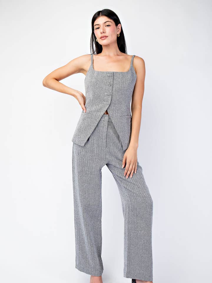 BLK WHT Tp5903 Herringbone Woven Trousers for wholesale on Faire0