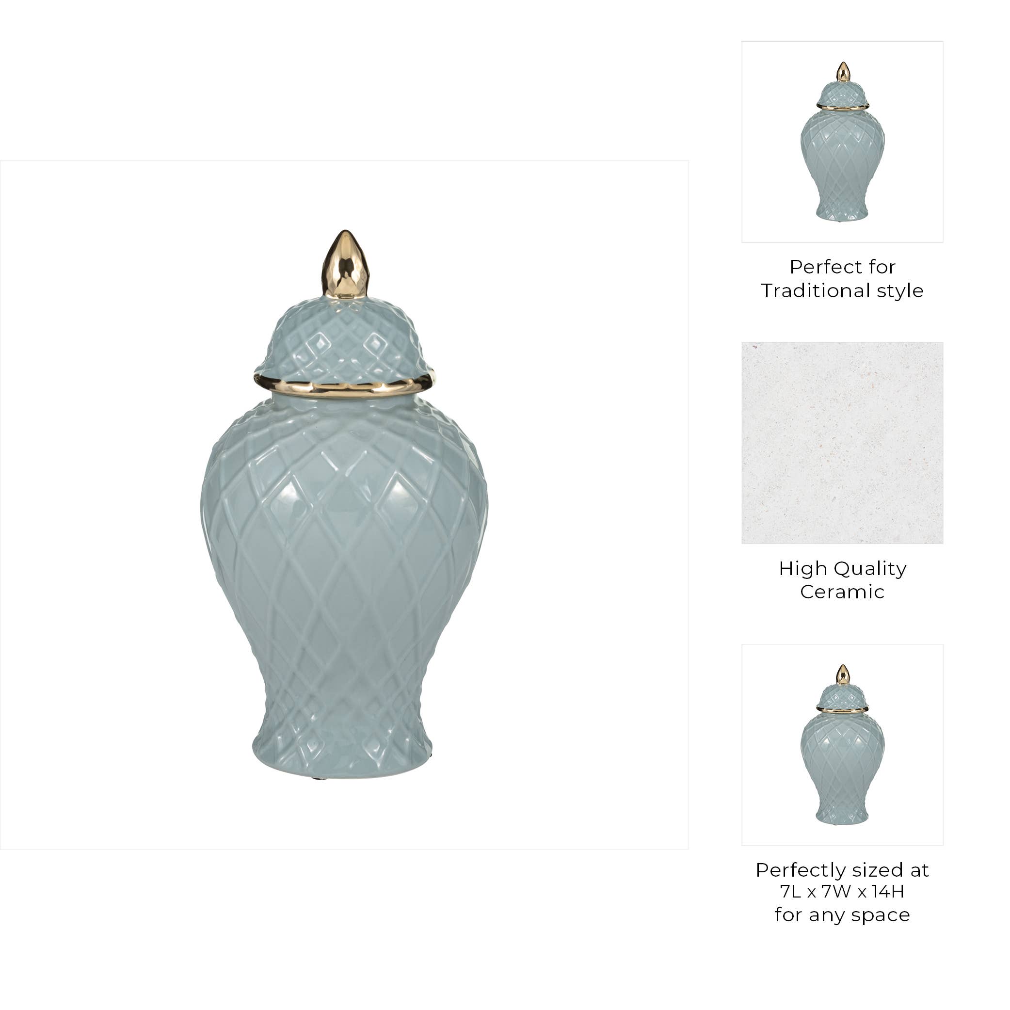 Sagebrook Home - Wholesale Decorative Jar - Ceramic Rope Temple Lidded Decorative Jar - Blue, 14 in.3