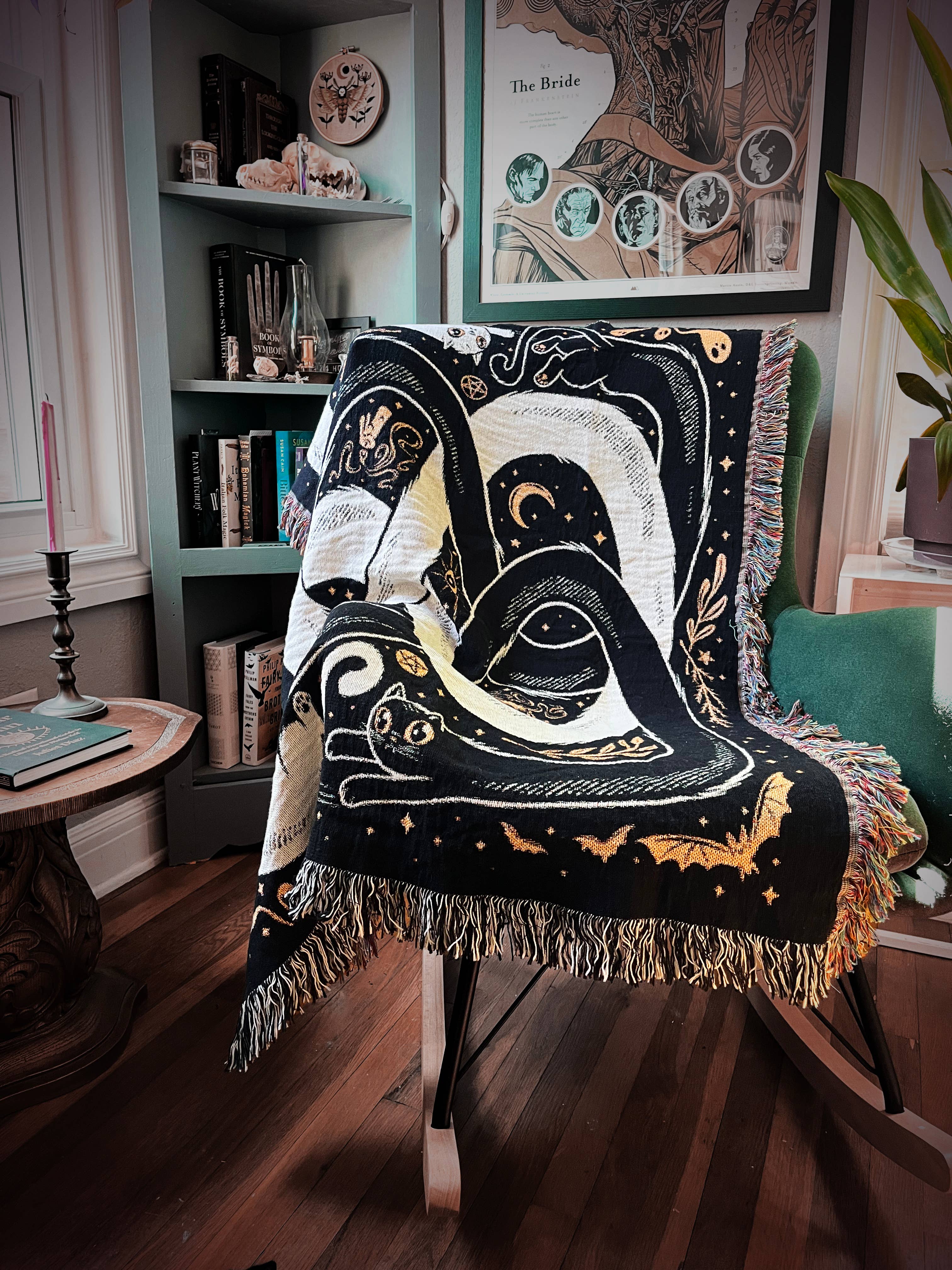 Elissa Marie Creative - Wholesale Throw Blanket - OuroPURRos Woven Throw Blanket | witchy | cats | occult12