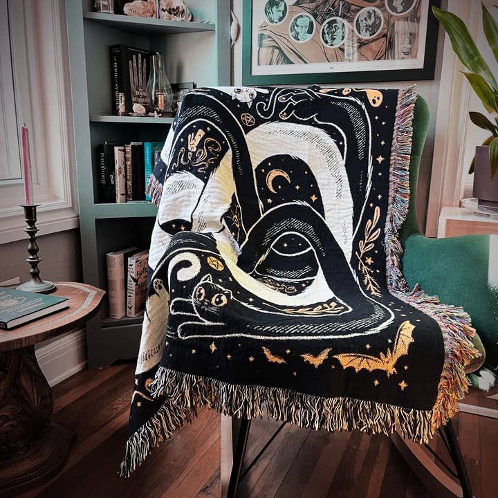 Elissa Marie Creative - Wholesale Throw Blanket - OuroPURRos Woven Throw Blanket | witchy | cats | occult12