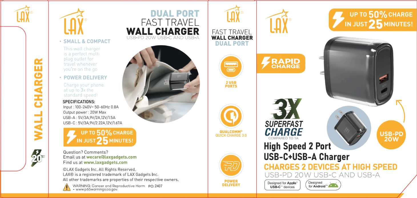 LAX Gadgets - Vente Chargeurs portables - Chargeur mural rapide USB 20 W, design cubique, emballage de vente au détail16