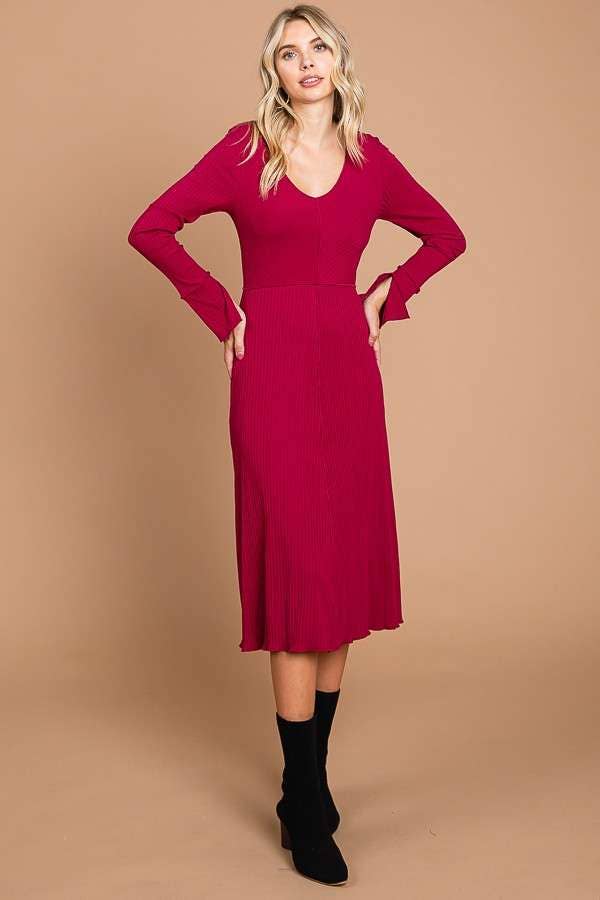 Culture Code - Wholesale Dress - Women's - CRD1798L - CHEVRON UPPER BODY FLARE LSLV MIDI DRESS9