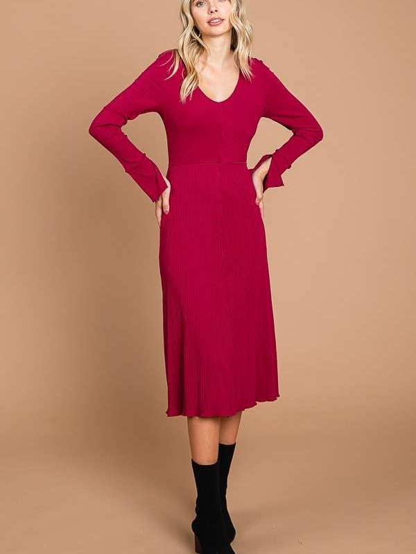 Culture Code - Wholesale Dress - Women's - CRD1798L - CHEVRON UPPER BODY FLARE LSLV MIDI DRESS9