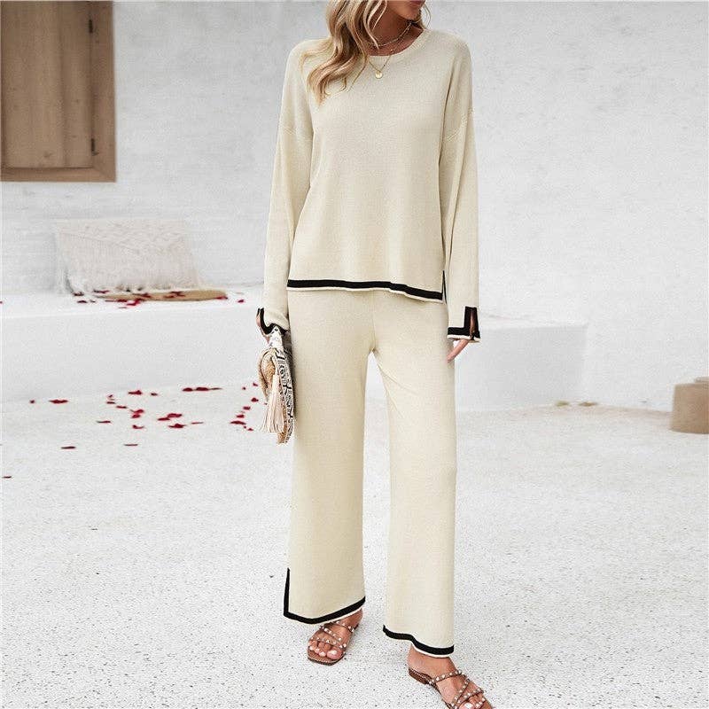 OceanusSwim - Wholesale Lounge Set - Women's - Casual Solid Color Knitted Long Sleeve Top And Pants Set5