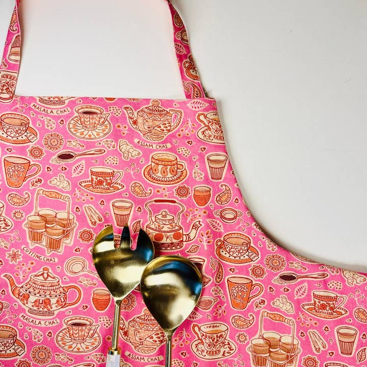 Chai Lover Apron: Handmade Indian Tea Culture Kitchen Apron for wholesale by Alphonsostudio