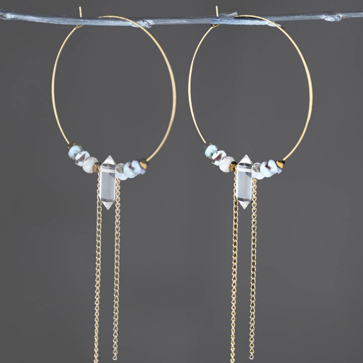 Western 50mm Hoop w/ Crystal and Larimar (Chain Optional) for wholesale by KBD Studio