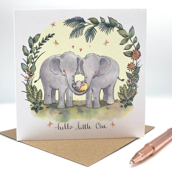 Carte New Baby - Elephant New Baby pour la vente par Ink and Snail Limited