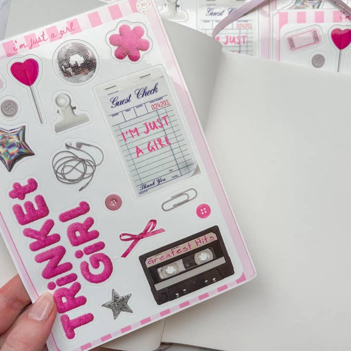 ReggieDesignCo - Wholesale Sticker - Trinket Girl Junk Journal 5x7 Sticker Sheet, scrapbooking