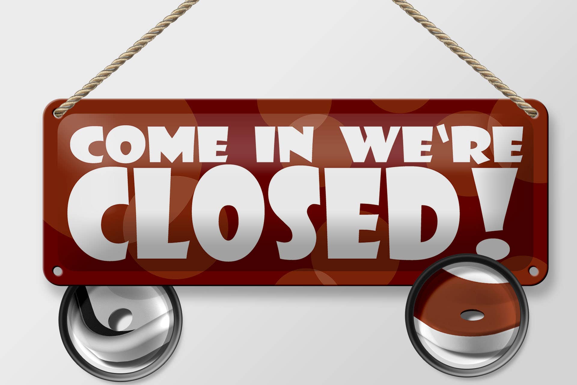 Femer – wholesale Sign – Come in we're closed tin sign 27 x 10 cm1