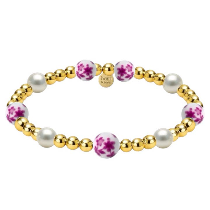 Cherry Blossom | Gold Filled Beaded Bracelet with Porcelain for wholesale by bara boheme