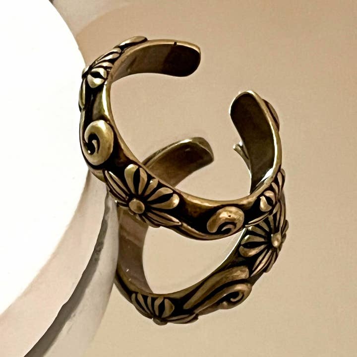 Vintage Iris Cross Heart Adjustable Ring for wholesale by mildstyles