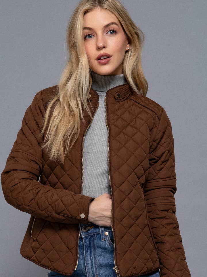 Active Basic | Active USA - Wholesale Puffer Jacket - Women's - Suede Piping Detail Rib Quilted Padding Jacket 6