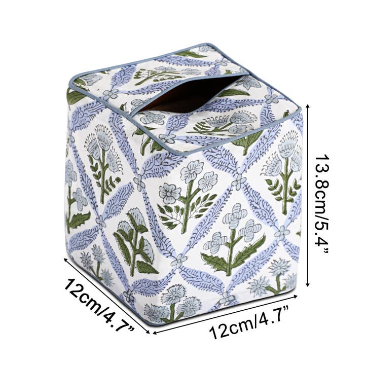 Fabricrush - Wholesale Tissue box - Fabricrush New Light Steel Blue Block Print Tissue Box Cover2