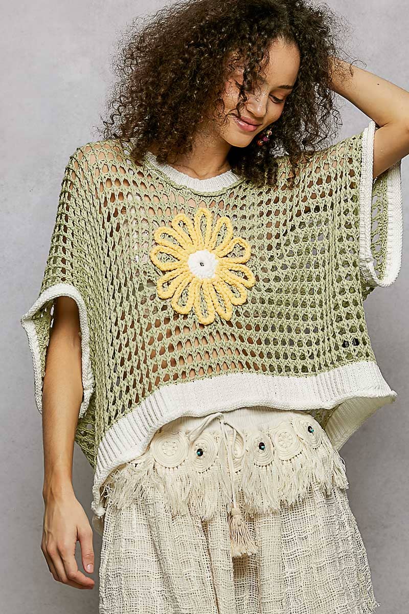 Pol Clothing - Wholesale Knit Top - Women's - Round Neck Sleeveless Floral Thin Sweater Top SALE28