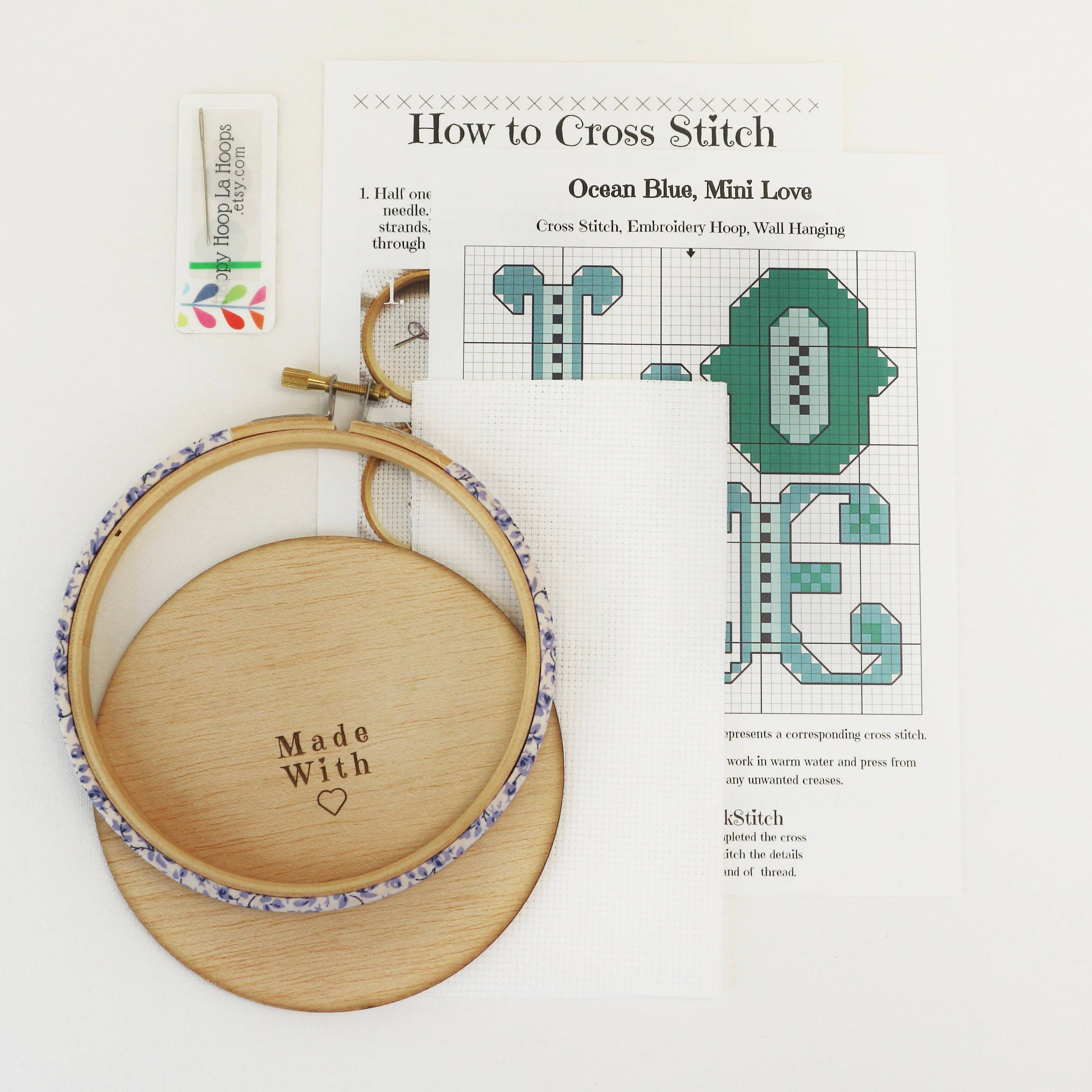 Stitchkits Crafts - Wholesale Embroidery/Cross Stitch Supplies - 'Love' Cross Stitch  Hoop Kit. Blue2