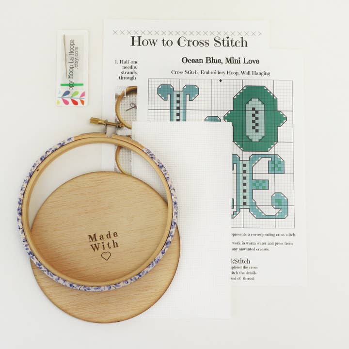 Stitchkits Crafts - Wholesale Embroidery/Cross Stitch Supplies - 'Love' Cross Stitch Hoop Kit. Blue2