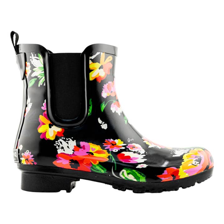 ROMA BOOTS – Großhandel Chelsea Boots – Damen – CHELSEA BLACK FLORAL DAMEN GUMMISTIEFEL REGEN2