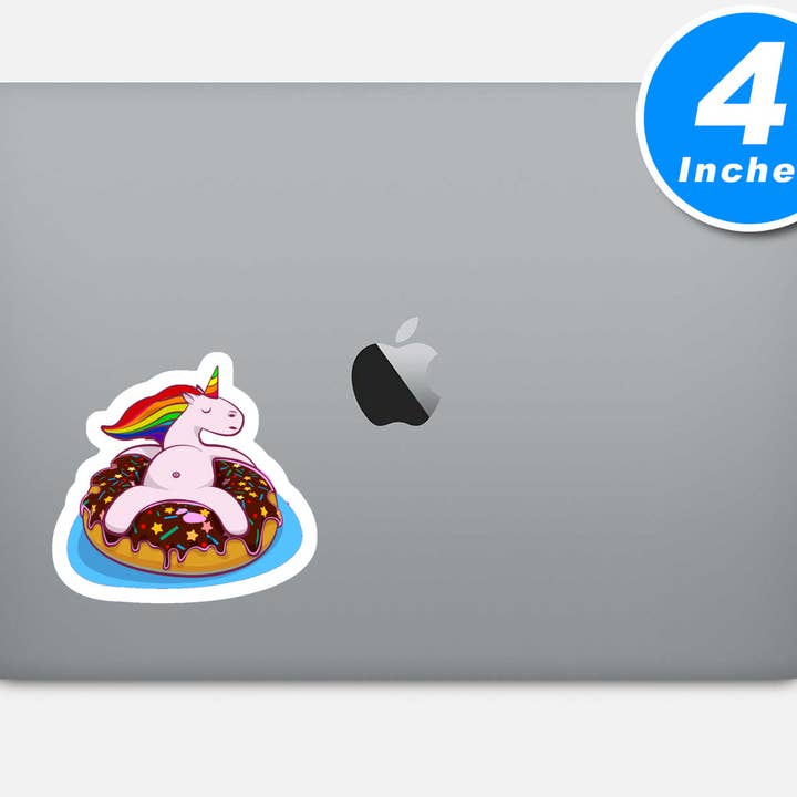 FunPopStickers – wholesale Klistermärke – Enhörning På En Donut Flytande Sommar Rolig 3-Pack - Set med 2,5, 3 och 4 tums vinylklistermärken för laptop - Sommar Rolig för laptop, telefon, vattenflaska, bil och mer dekal (3-Pack)