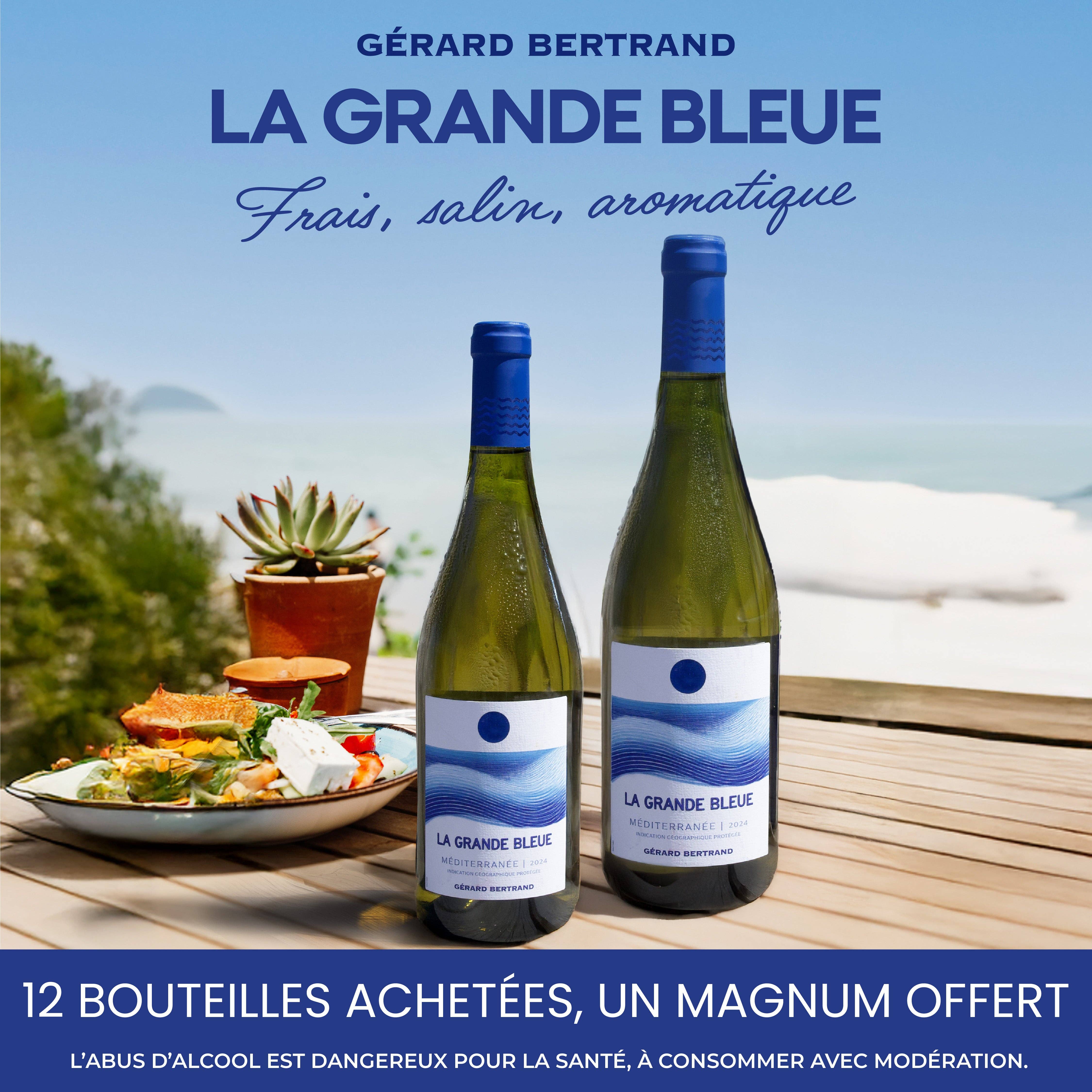 Gérard Bertrand - Wholesale Wine Gift Bag - La Grande Bleue 2024 organic white wine Special Offer 12 Bottles 75cl and Free Magnum1