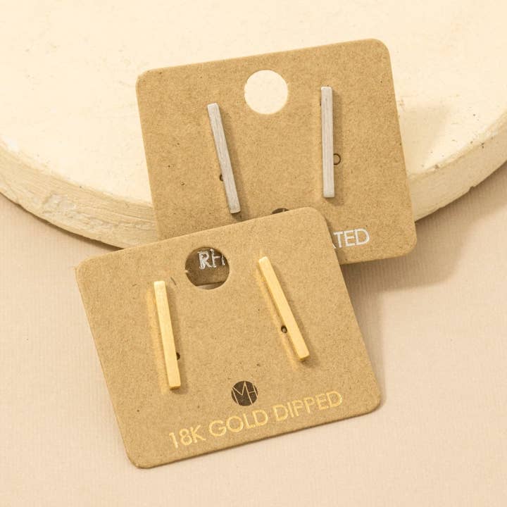 Gold Dipped Dainty Bar Stud Earrings for wholesale by Fame Accessories