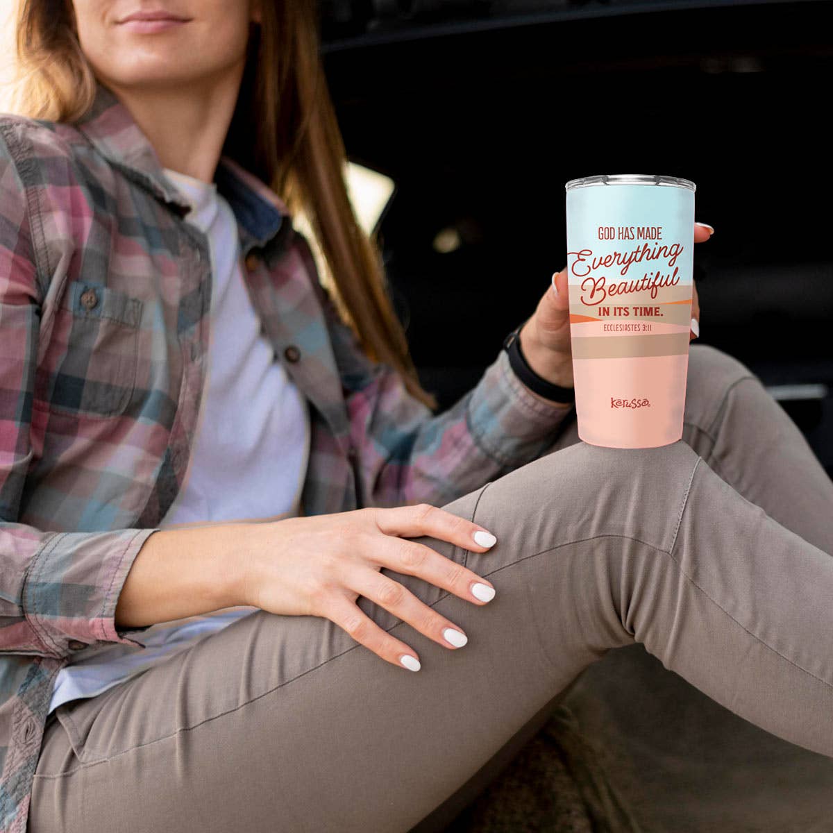 Cream Peach Kerusso 20 oz Stainless Steel Tumbler Everything Beautiful for wholesale on Faire2