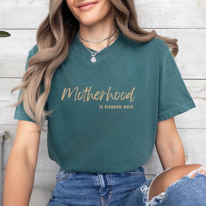 Wholehearted Motherhood and Co. - Wholesale Screen Printed T-Shirt - Women's - Motherhood is Kingdom Work Graphic Tee - Christian Faith Tee