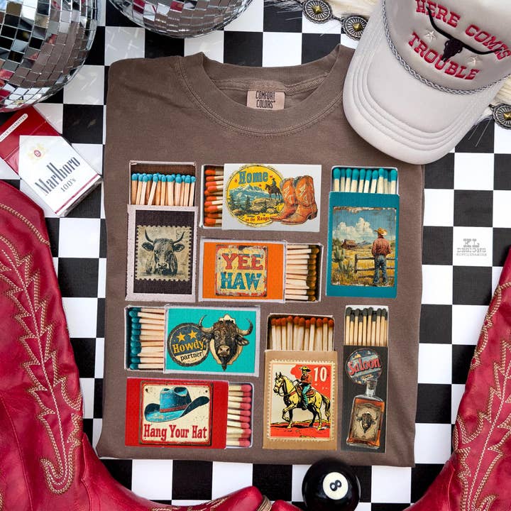 Western match box tee or sweatshirt for wholesale by Gunpowder and lace wholesale