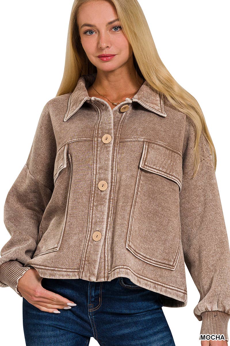 42POPS - Venta al por mayor Sobrecamisa - Mujer - ... CHAQUETA CORTA DE FORRO POLAR LAVADO CON ÁCIDO SI-253369